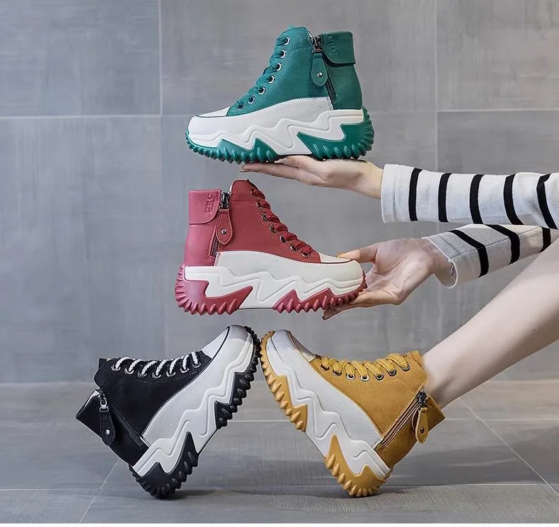 Outdoor Non-slip Leather Chunky Sneakers