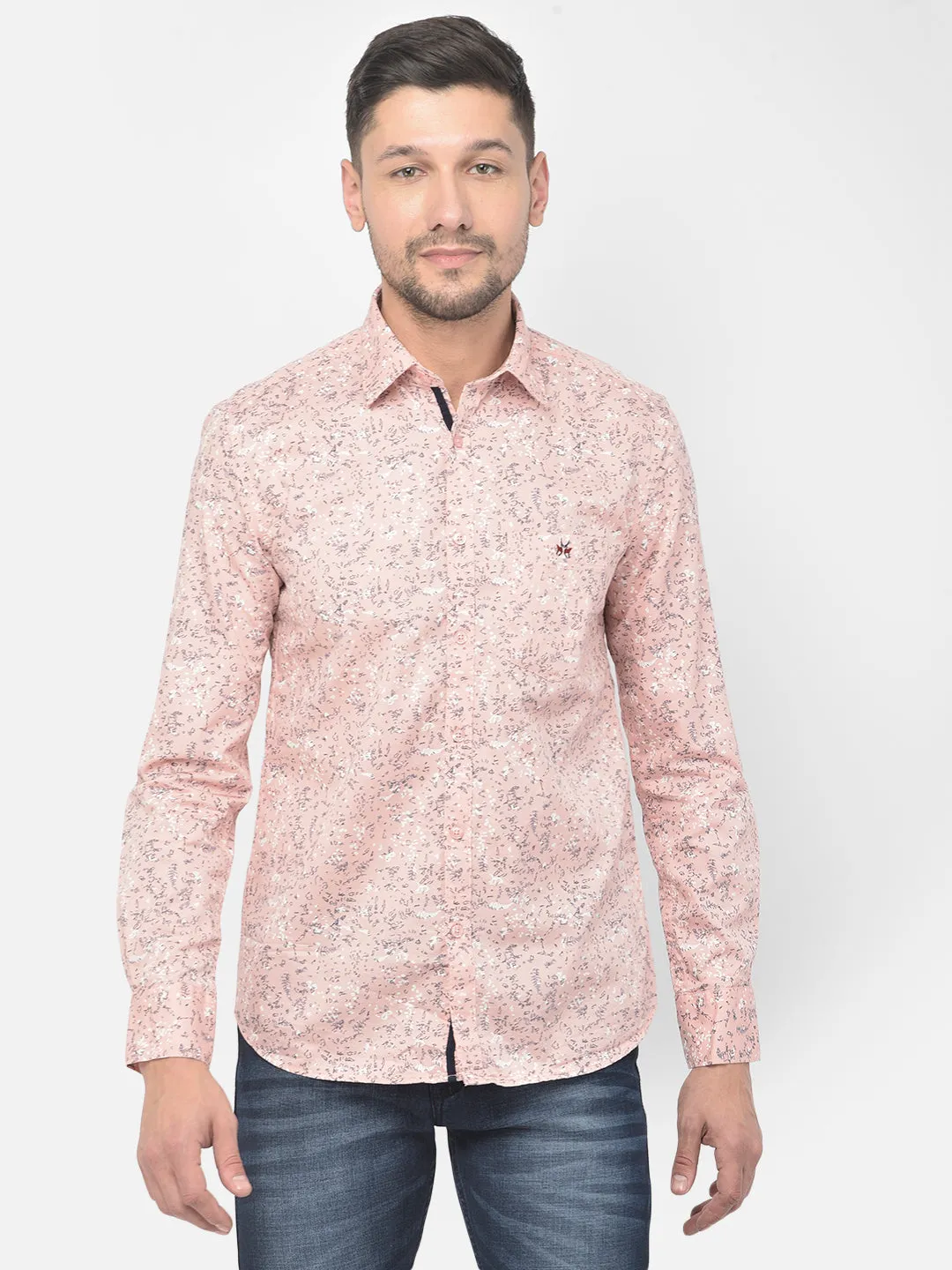 Pink Printed Spread Collar  Shirt
