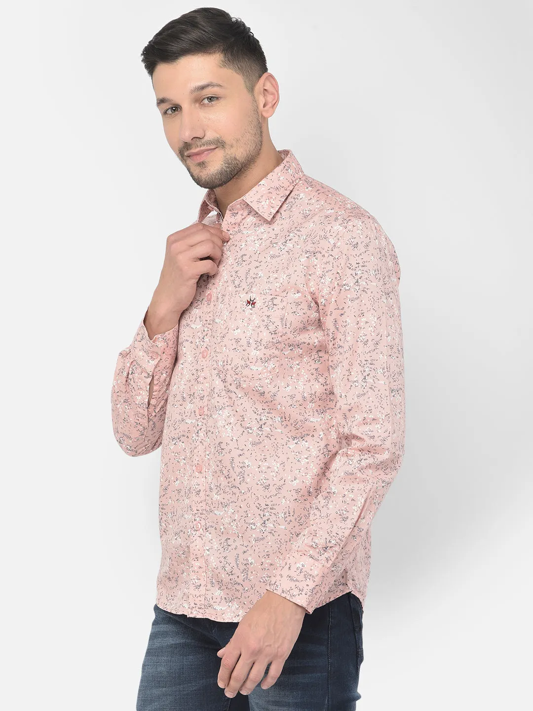 Pink Printed Spread Collar  Shirt