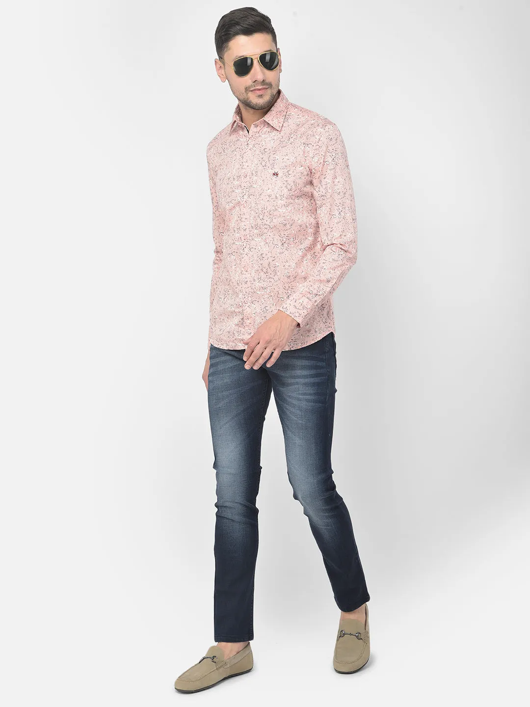 Pink Printed Spread Collar  Shirt