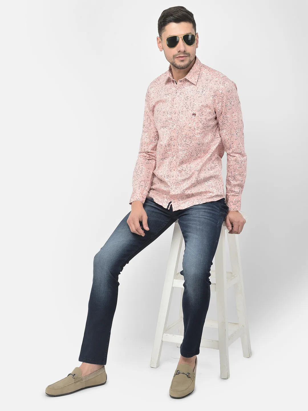Pink Printed Spread Collar  Shirt