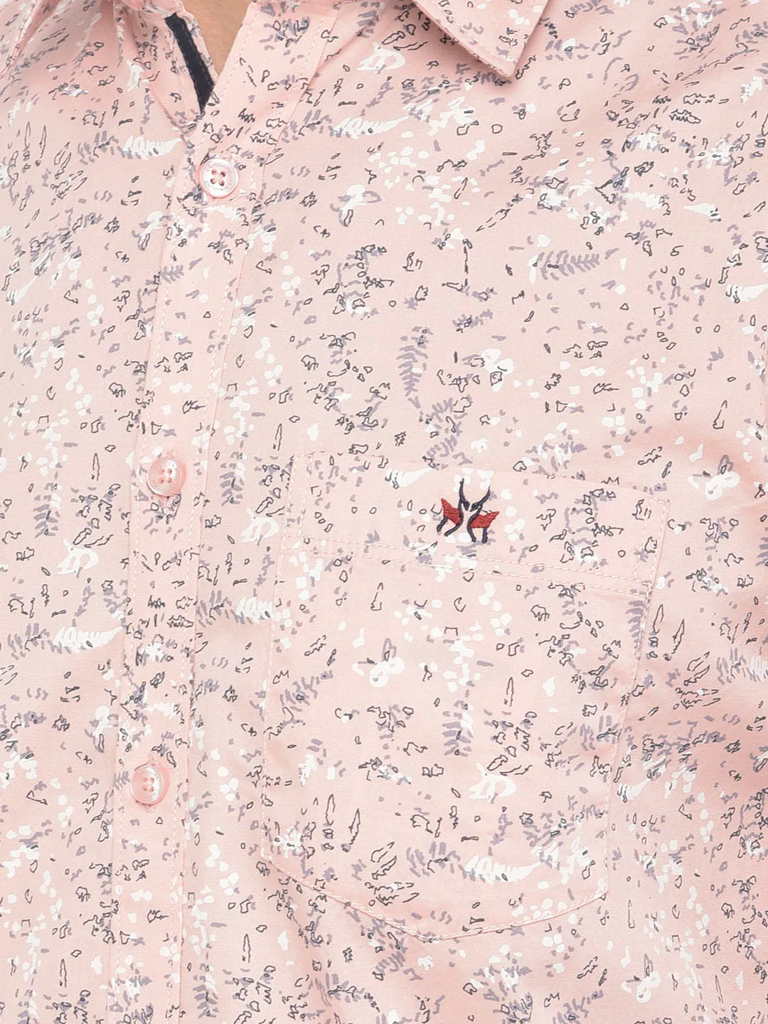 Pink Printed Spread Collar  Shirt