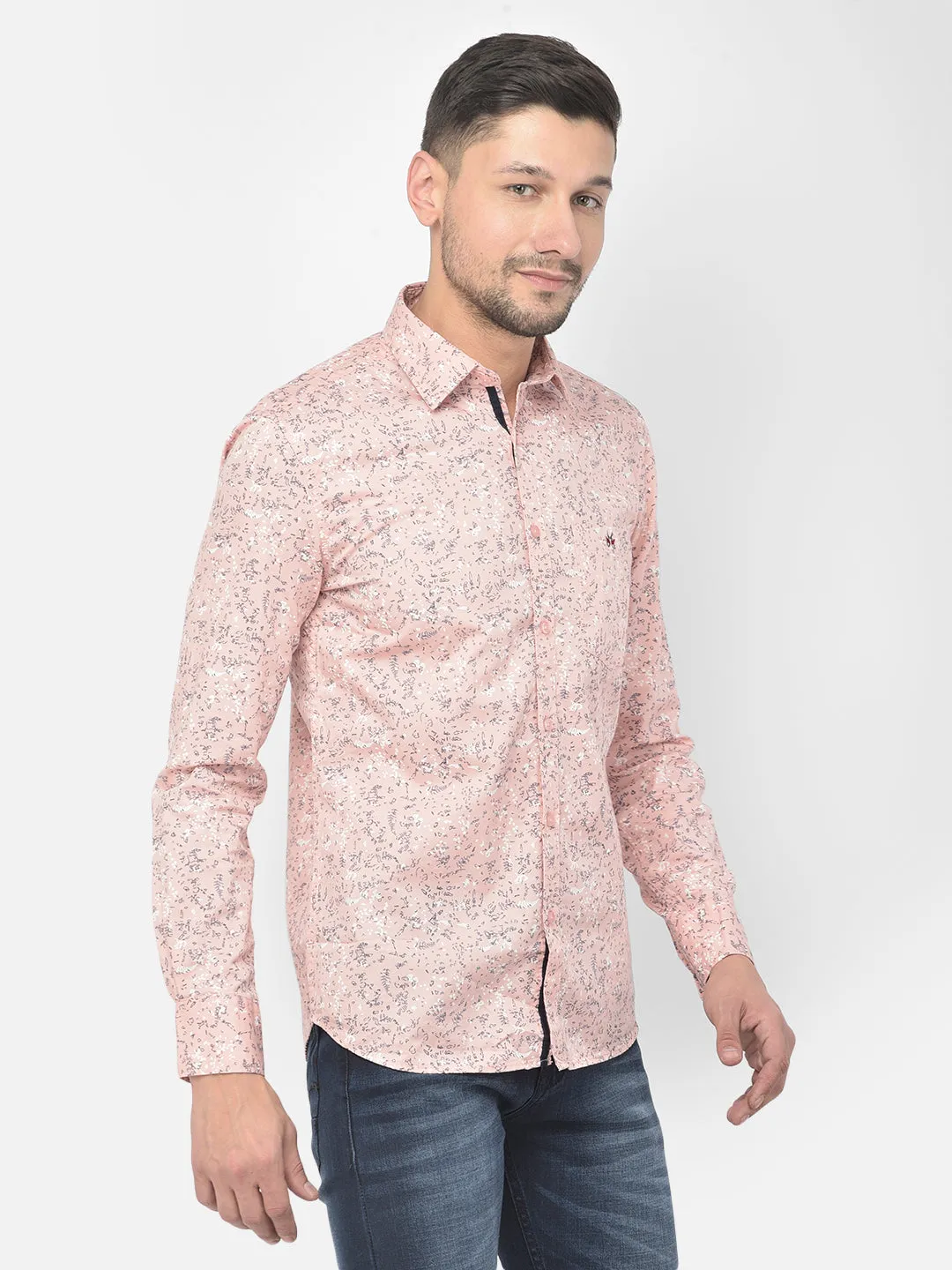 Pink Printed Spread Collar  Shirt