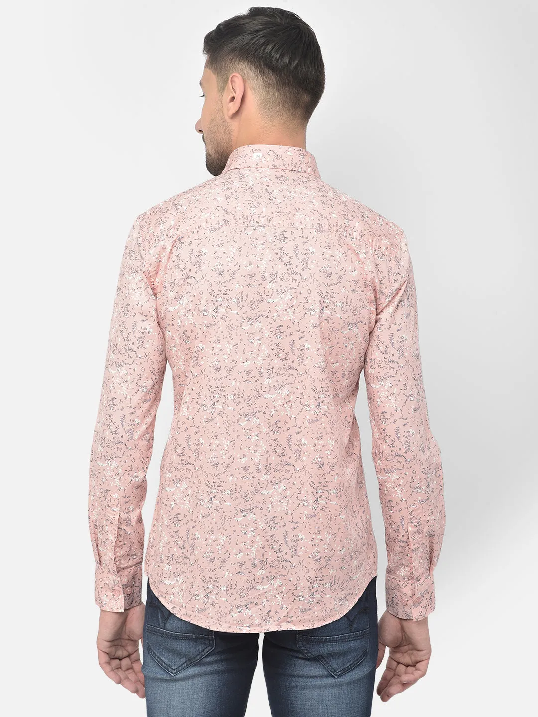 Pink Printed Spread Collar  Shirt