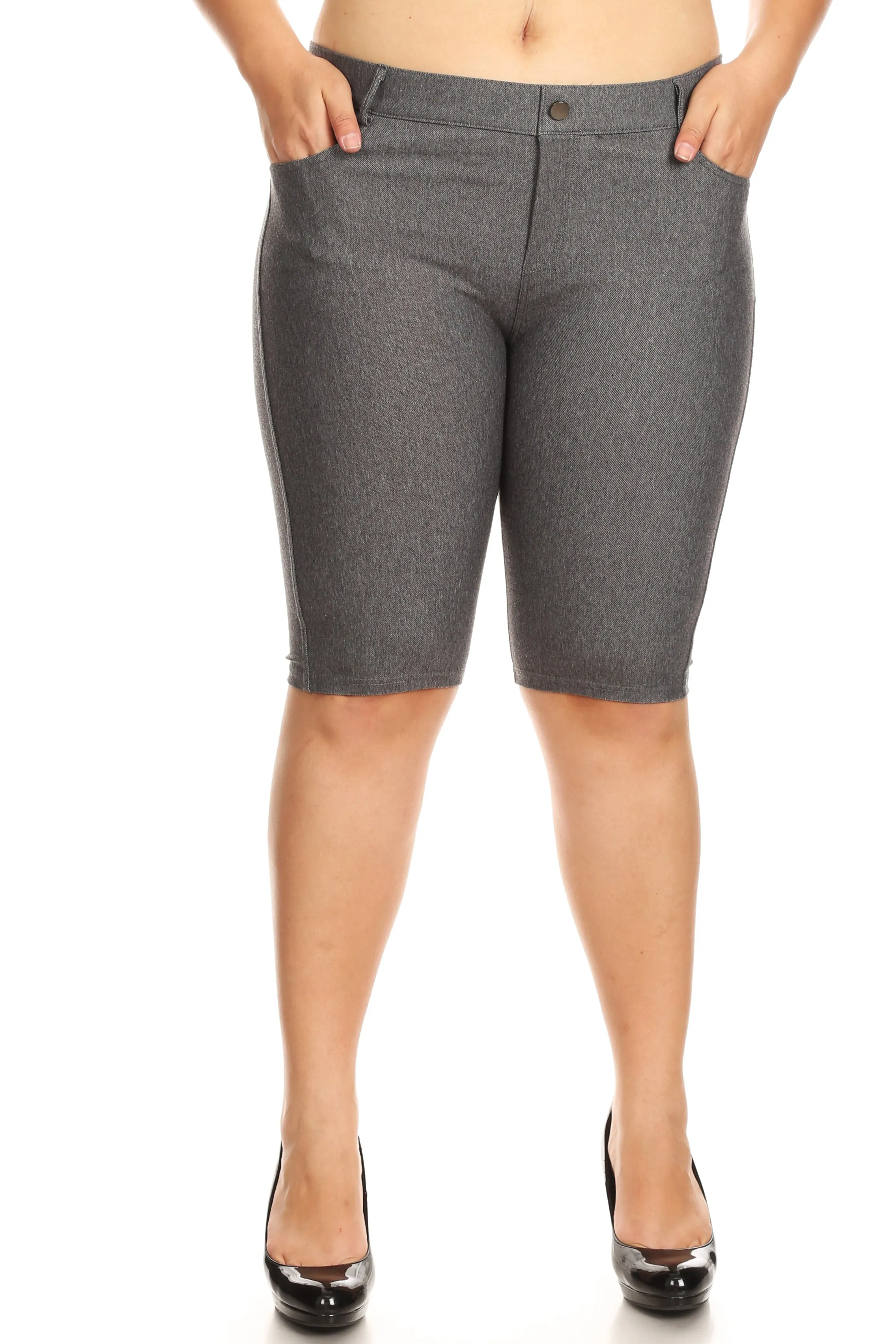 Plus Size High Rise Denim Jegging Bermuda Shorts