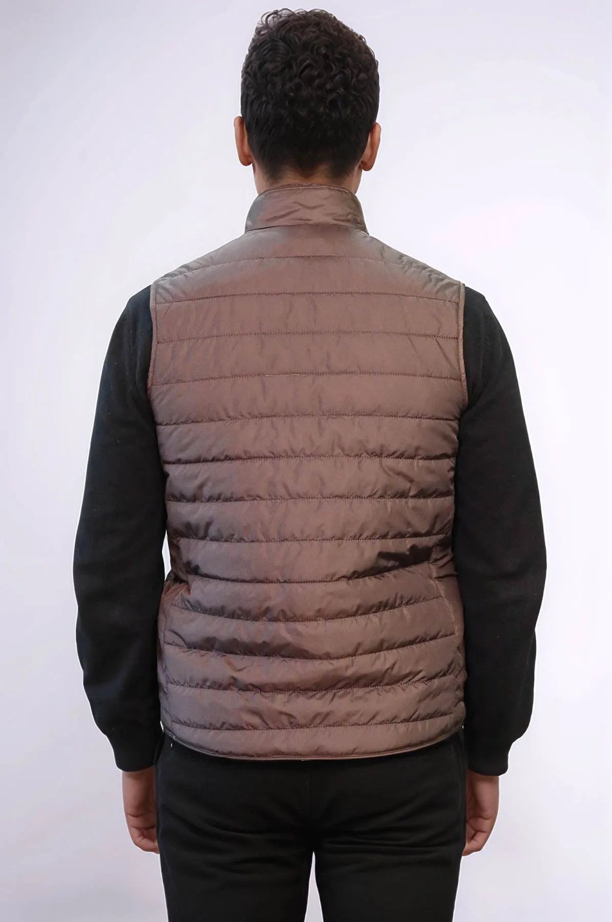 Quilted Sleeveless Brown Men Down Vest - Wessi