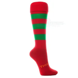 Thin Skins Football Socks - Red with Green Hoops Thinskins