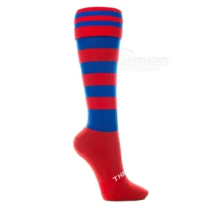Thin Skins Football Socks - Red with Royal Blue Hoops / 2 Royal Stripes Thinskins