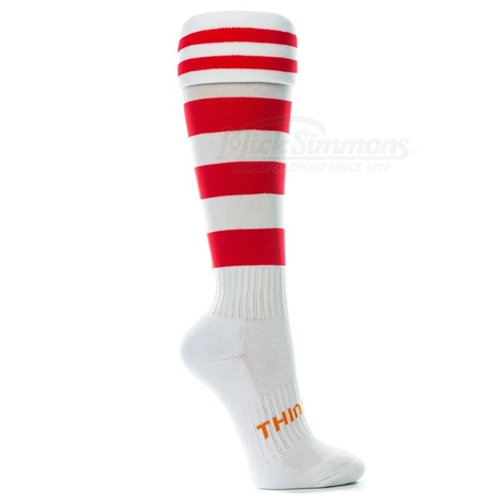 Thin Skins Football Socks - White with 2 Red Stripes / Red Hoops Thinskins