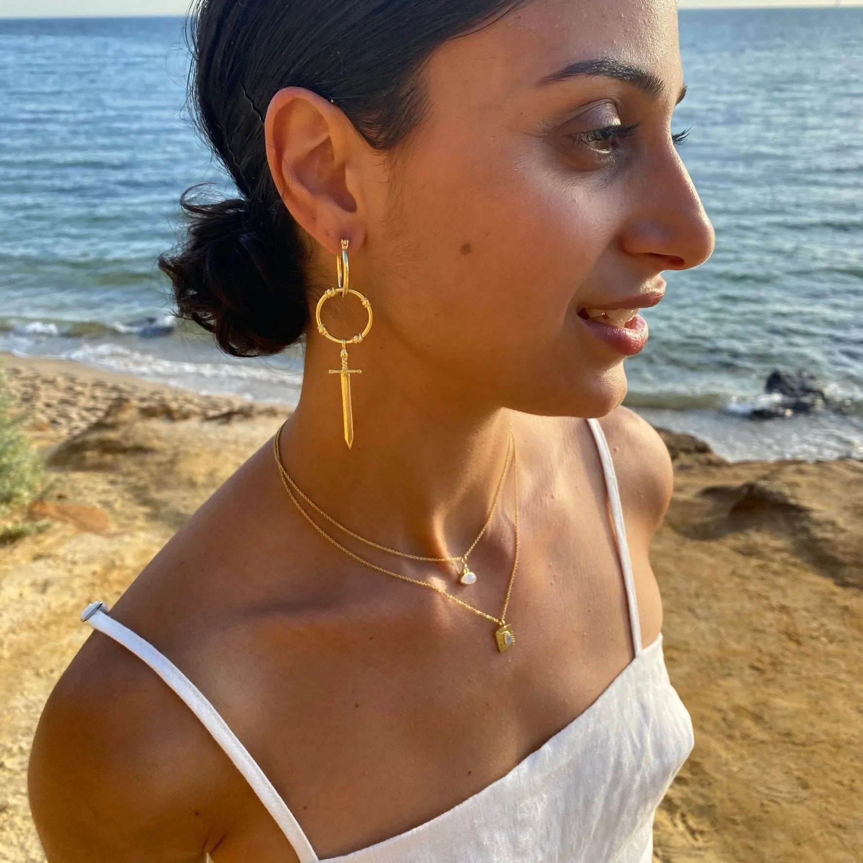 Two of Swords Gold Hoops