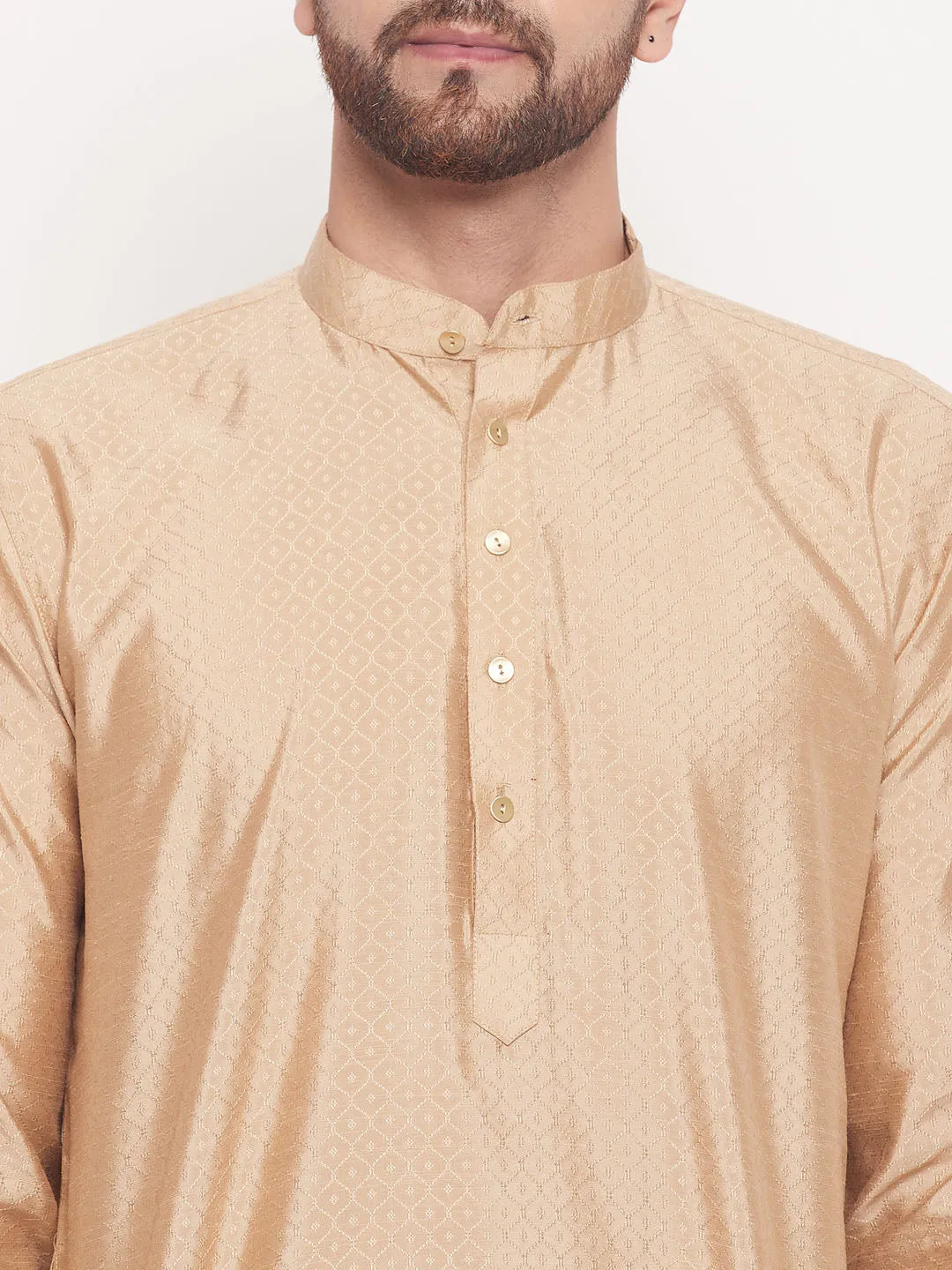 VASTRAMAY Men's Beige Silk Blend Kurta