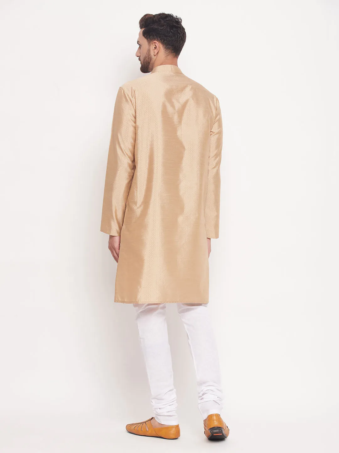 VASTRAMAY Men's Beige Silk Blend Kurta
