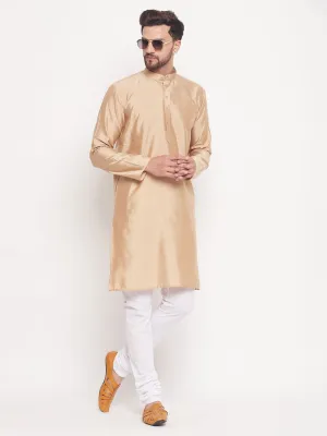 VASTRAMAY Men's Beige Silk Blend Kurta