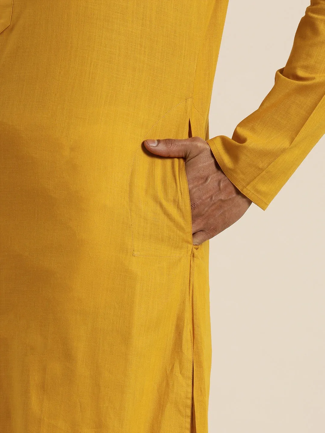 Vastramay Mustard Cotton Kurta And Mundu