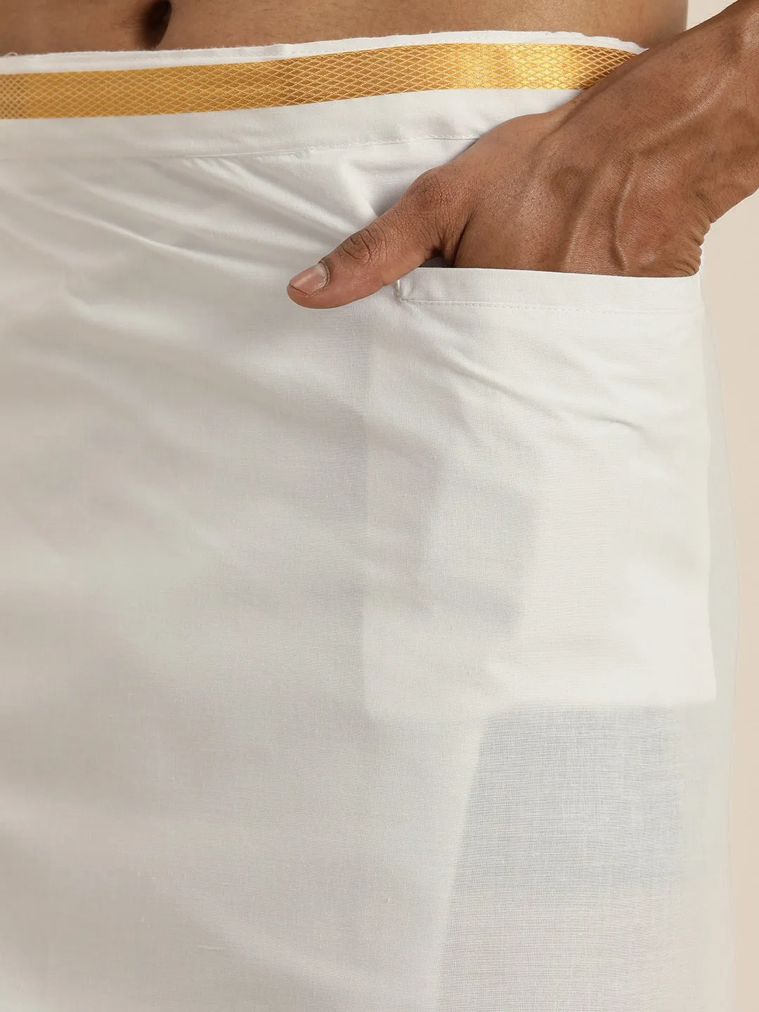 Vastramay Mustard Cotton Kurta And Mundu