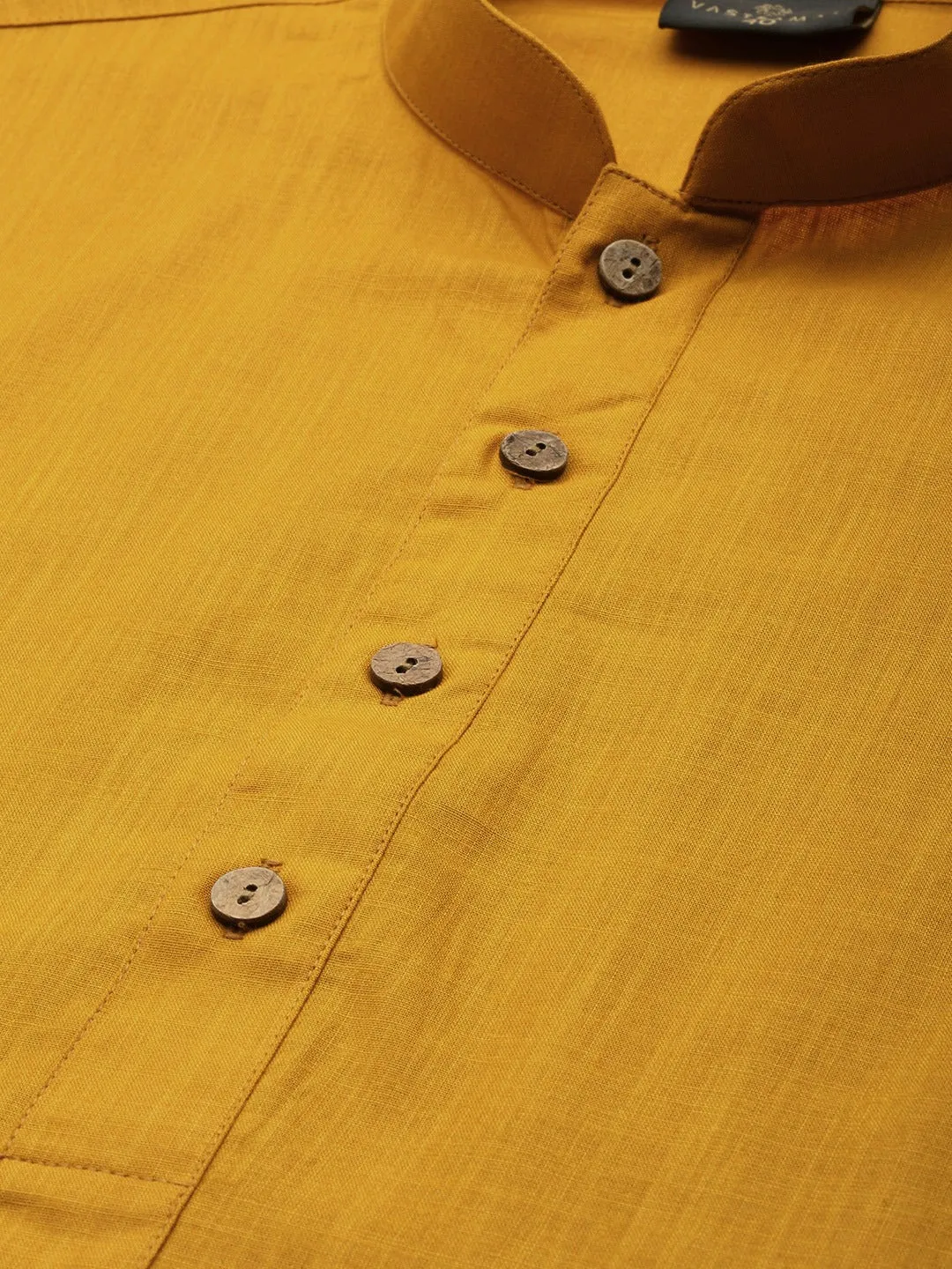 Vastramay Mustard Cotton Kurta And Mundu