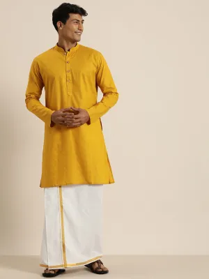 Vastramay Mustard Cotton Kurta And Mundu