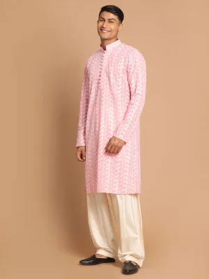 VASTRAMAY Pink Chikankari Kurta With Patiala