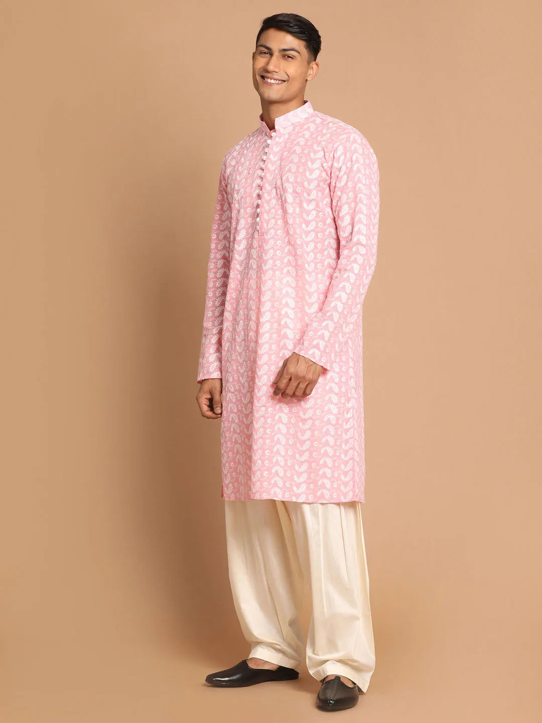 VASTRAMAY Pink Chikankari Kurta With Patiala