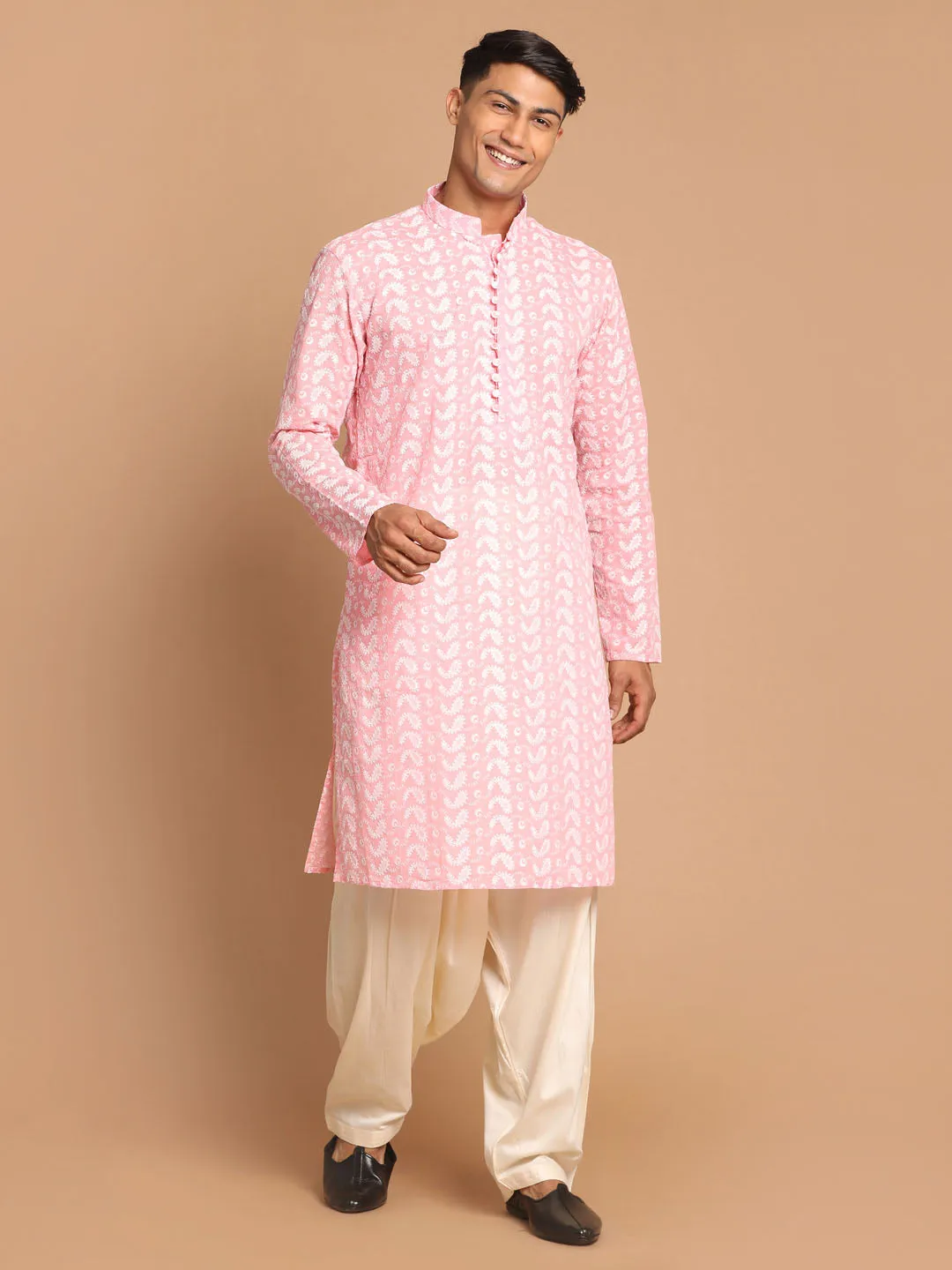 VASTRAMAY Pink Chikankari Kurta With Patiala