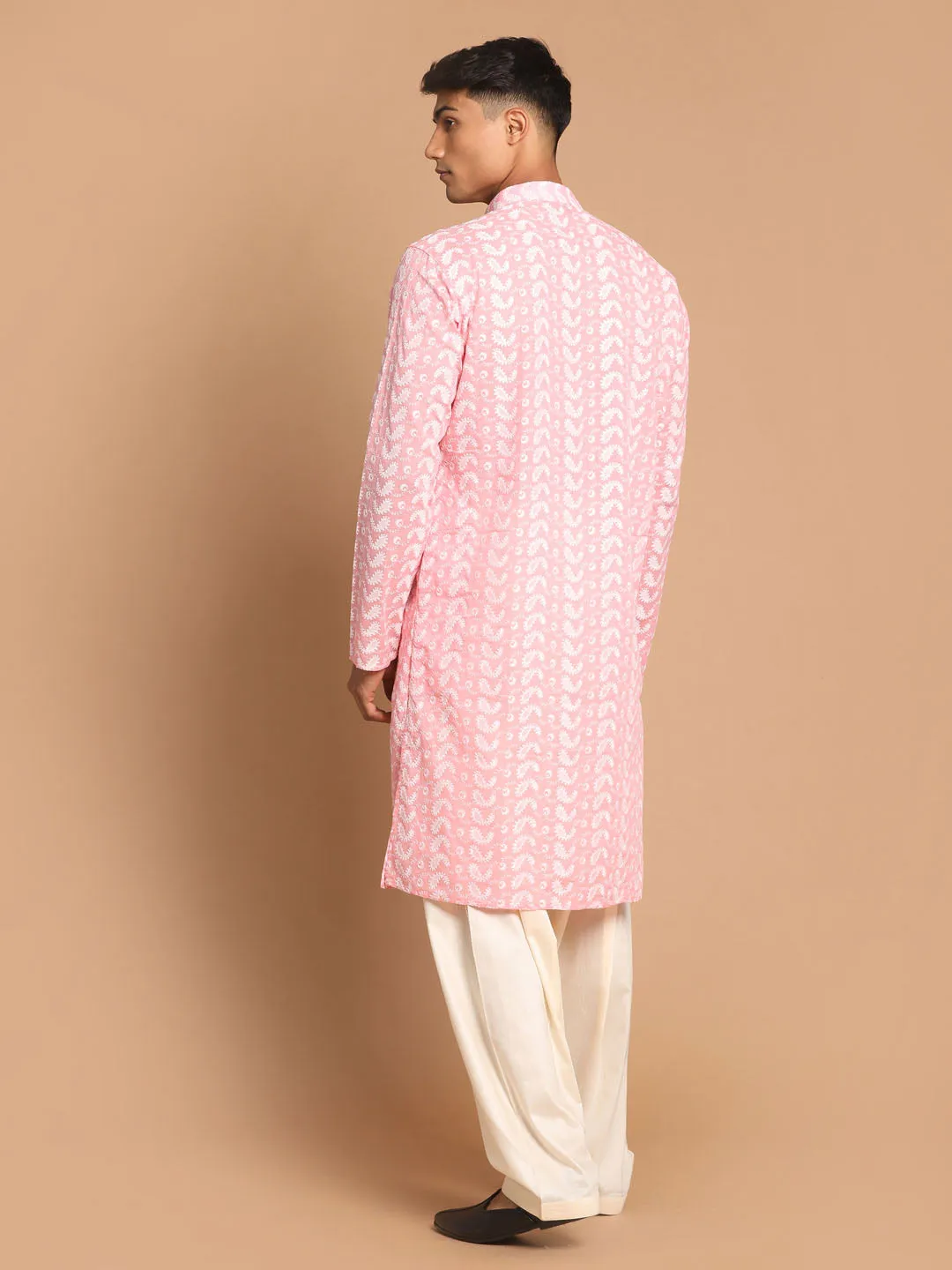 VASTRAMAY Pink Chikankari Kurta With Patiala