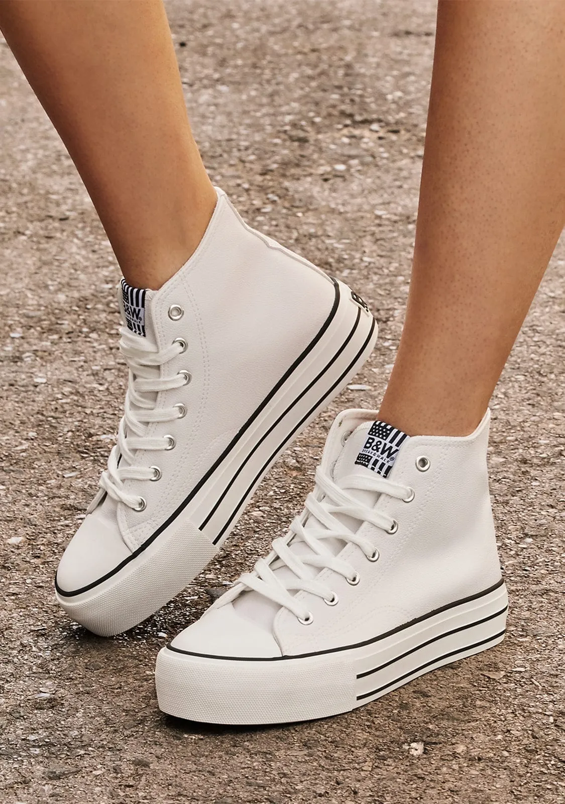 White Platform Hi-Top Sneakers Nappa