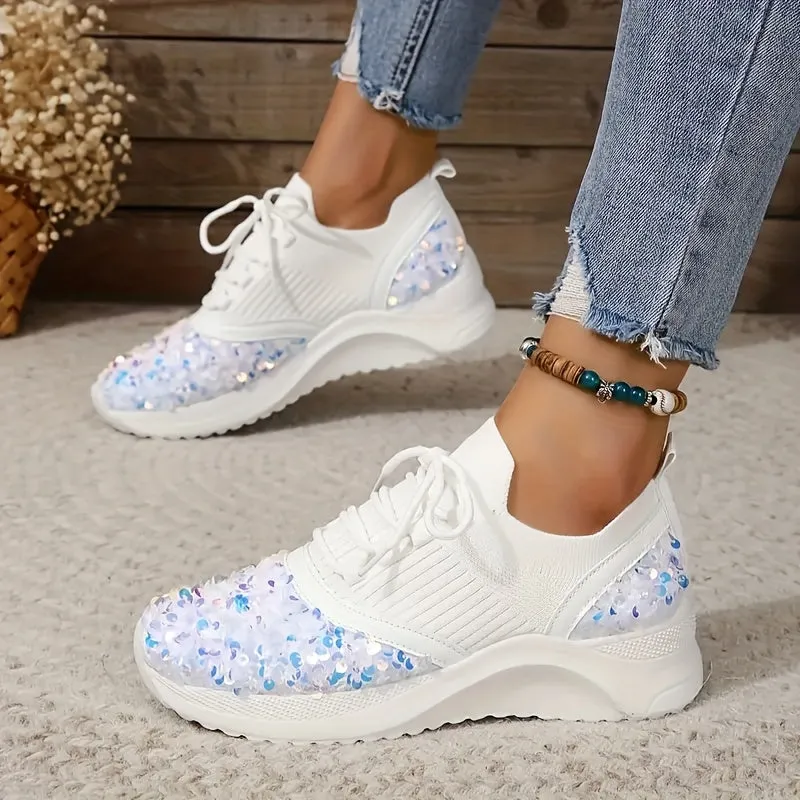 Women's Glitter Sequins Decor Platform Sneakers
