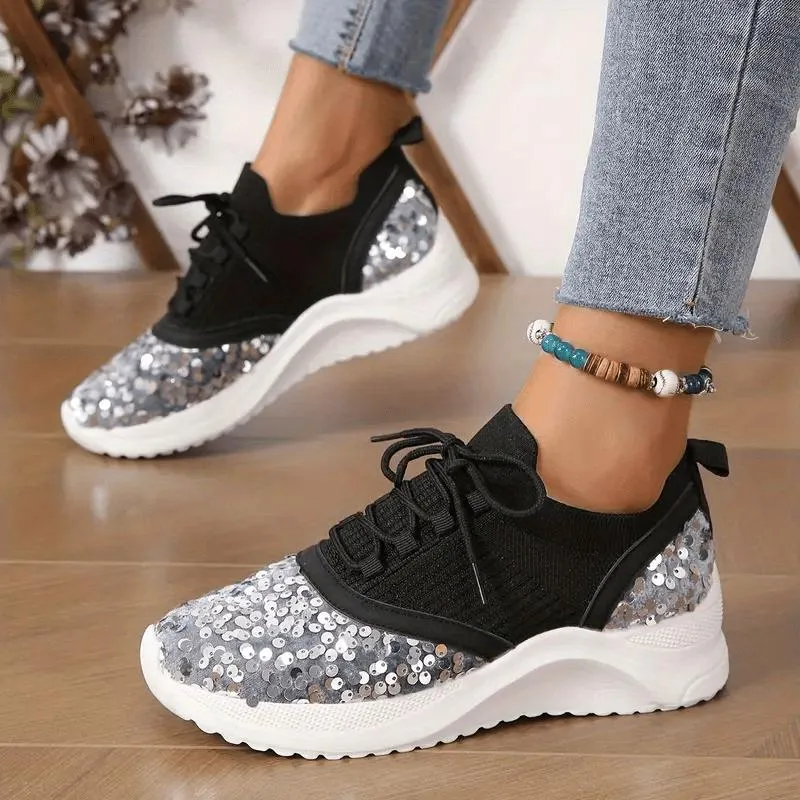 Women's Glitter Sequins Decor Platform Sneakers