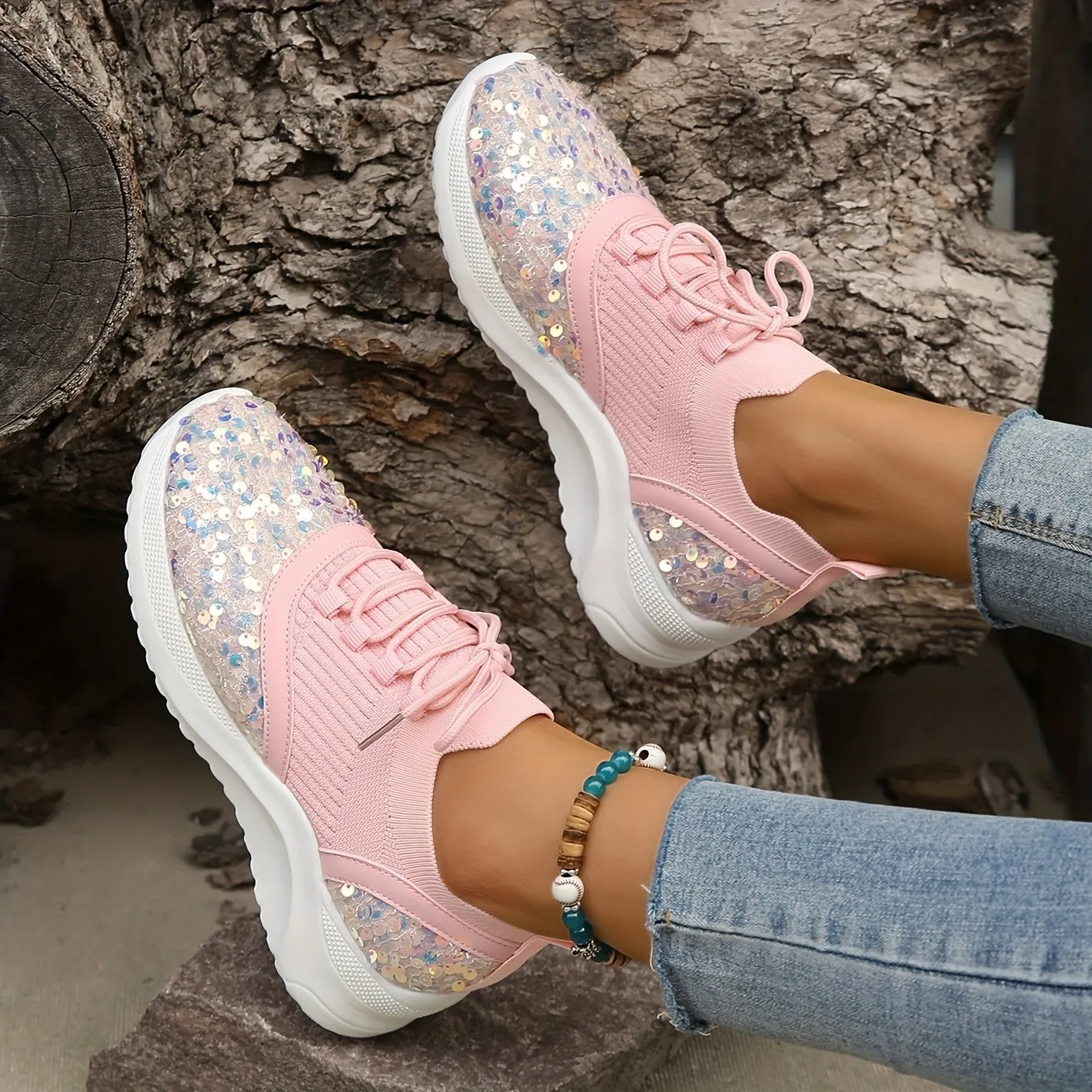 Women's Glitter Sequins Decor Platform Sneakers